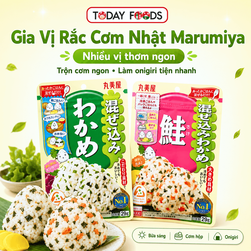 Gia Vị Rắc Cơm Nhật Marumiya 29G – Furikake Rong Biển Wakame, Cá Hồi, Trộn Cơm Nắm Onigiri Bento