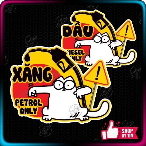 Miếng dán xăng dầu MÈO hết xăng diesel only petrol only trang trí nắp bình xăng xe ô tô xe hơi decal chống thấm nước Giá 18,000 Đồng*Miễn phí vận chuyển