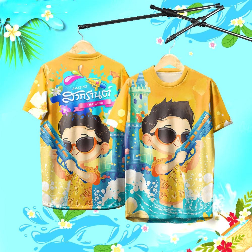 2025 Songkran Festival casual breathable T-shirt graffiti dyeing print short sleeve men's daily wear ราคา 99 บาท*ส่งฟรี
