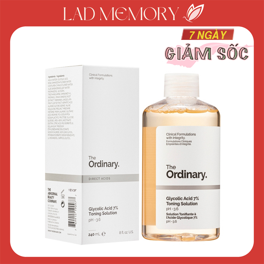 Tinh chất The Ordinary Glycolic Acid 7% Toning Solution (240ml) tẩy da chết làm sạch da, giúp da sáng và đều màu hơn