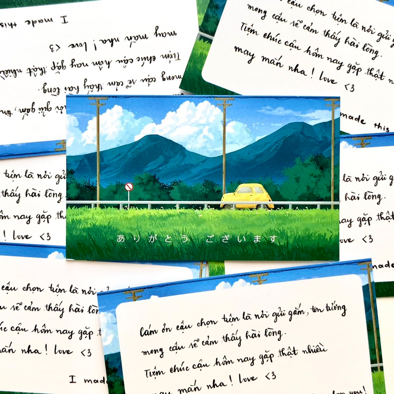 Cá | set 50 card thank you, thiệp cảm ơn dễ thương ありがとう ございます , size 9x5,5cm