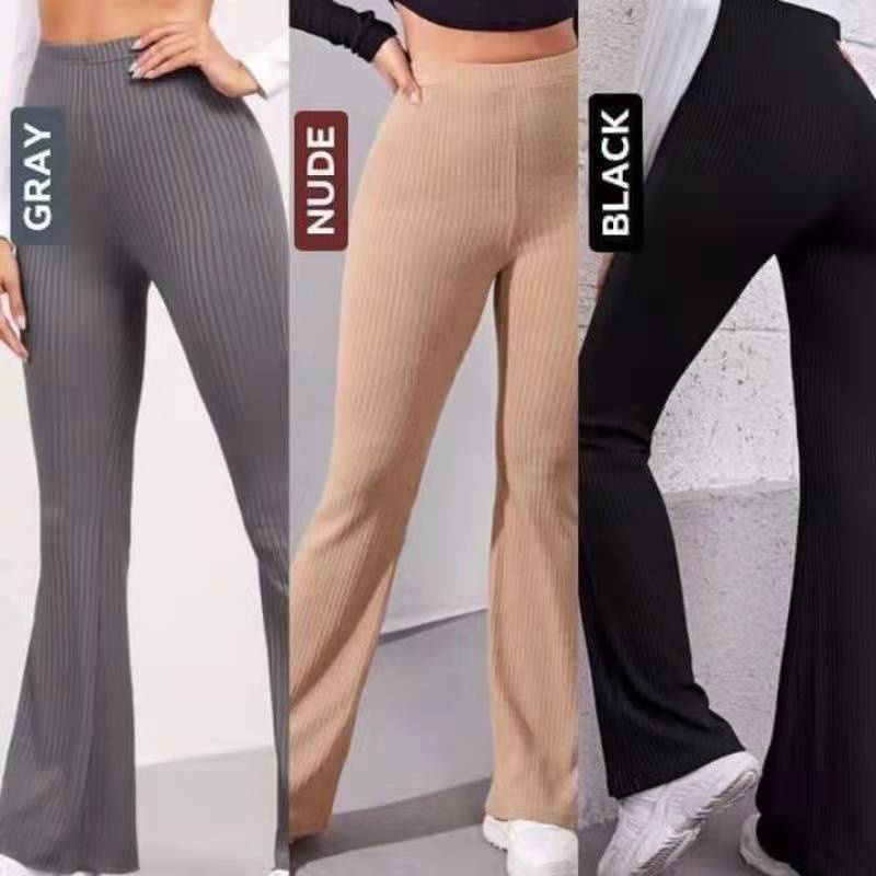 High waist flared Leg trousers knitted trousers Pants