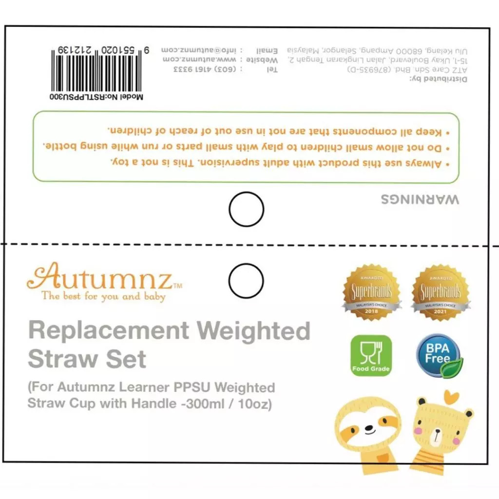 Autumnz Learner PPSU Weighted Straw Cup with Handle 10oz (300ml) | Baby Straw Bottle Botol Air