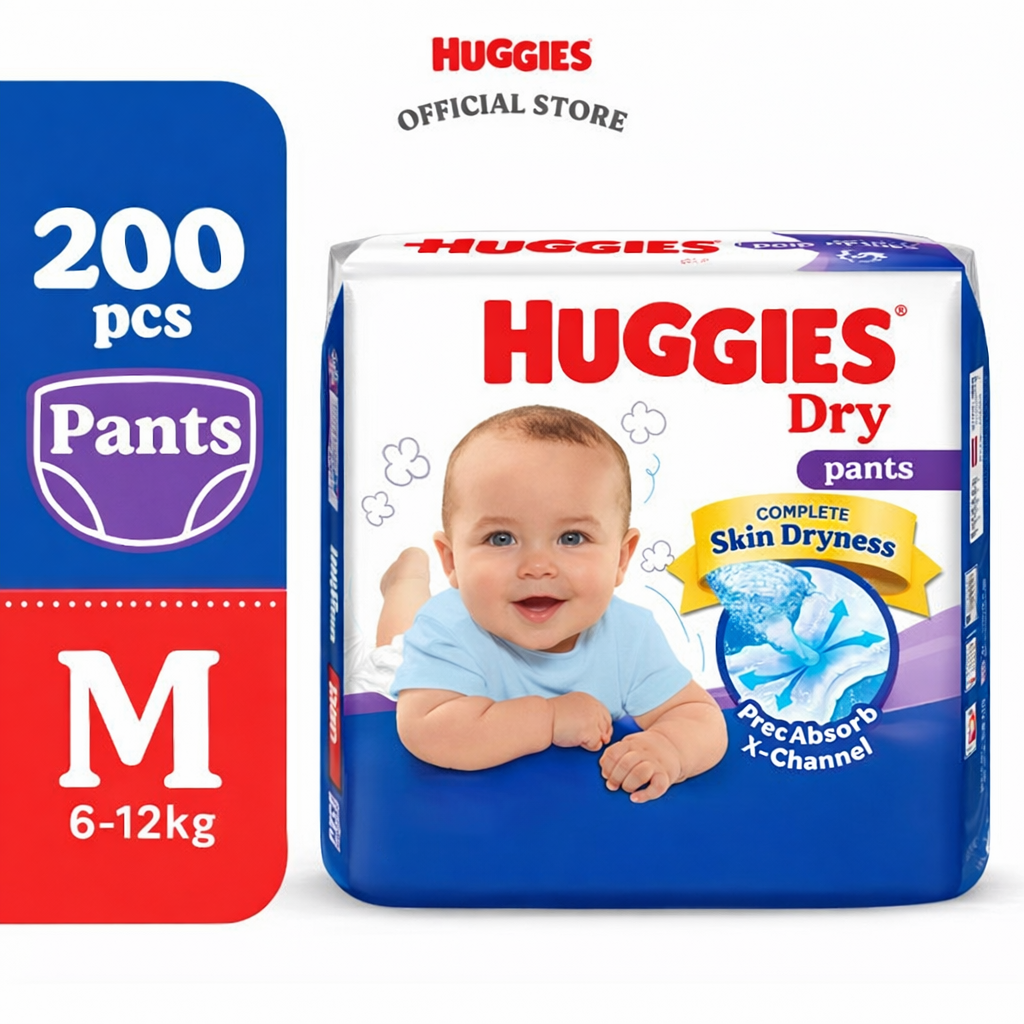 READY STOCK!!! HUGGIES Dry Pants Baby Diapers (M/L/XL/XXL/XXXL) Ultra Dry Leak Protection Soft & Breathable Pants Diaper 1 Box of 4 Pack