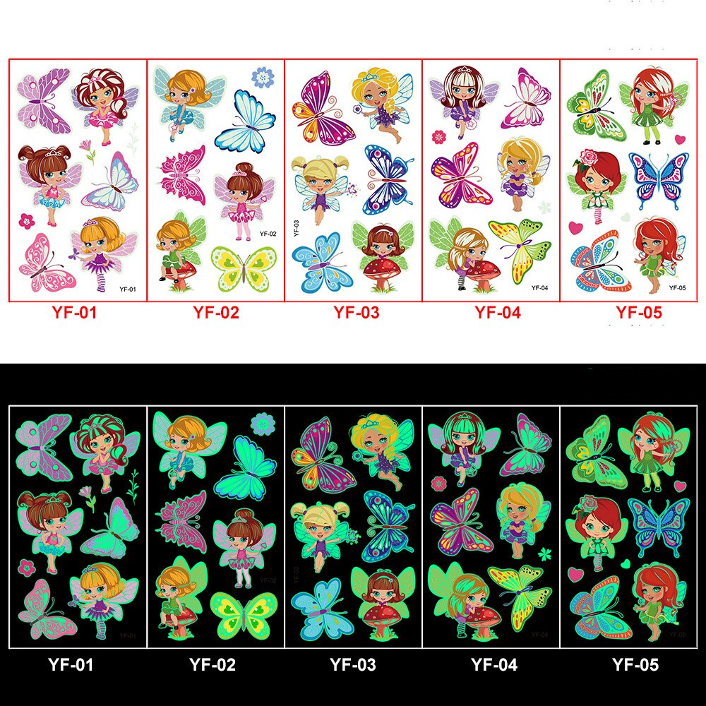 5 tấm sáng hình xăm động vật trang trí phim hoạt hình tiên hoa cơ thể Sticker dùng một lần không thấm nước tatouage temporaire