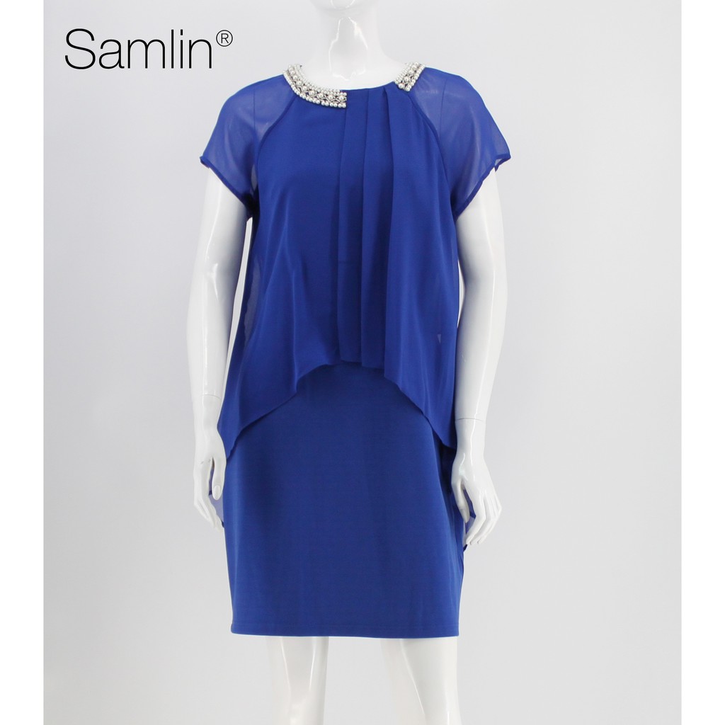 Samlin Lace V-Neck Belt Dress - Slimming Silk Acetate Plus Size | Lazada  Philippines