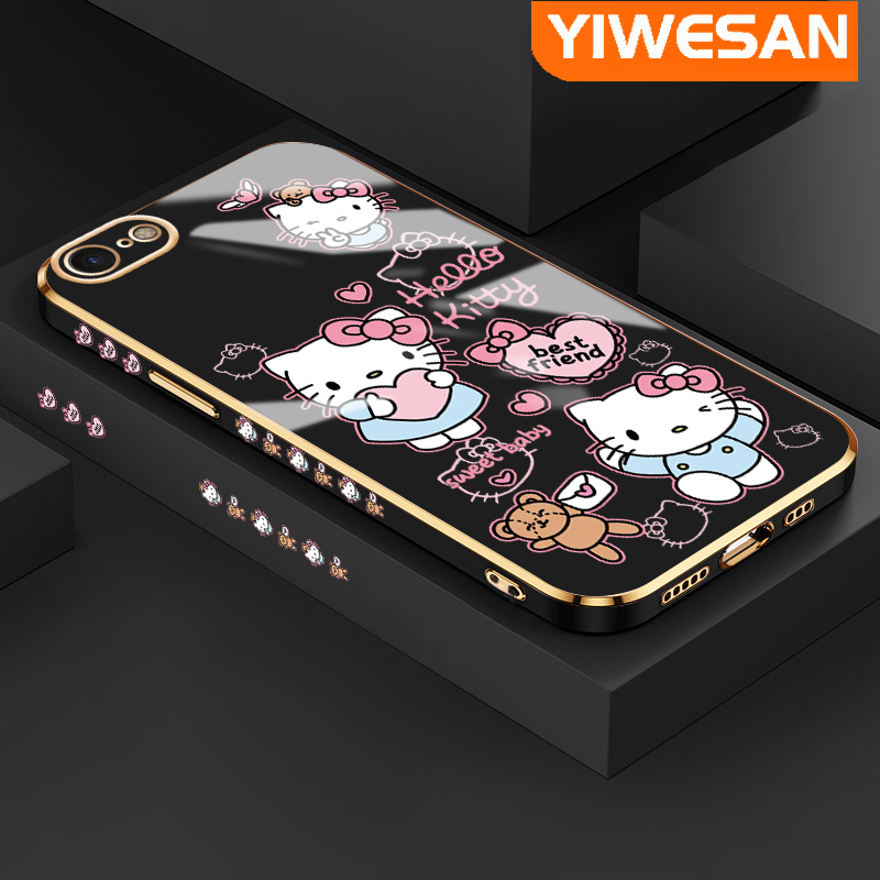 Yiwesan Ốp lưng cho iPhone 7 7 Plus 8 8 Plus SE 2020 Ốp lưng hoạt hình dễ thương Hello Kitty Mạ sang