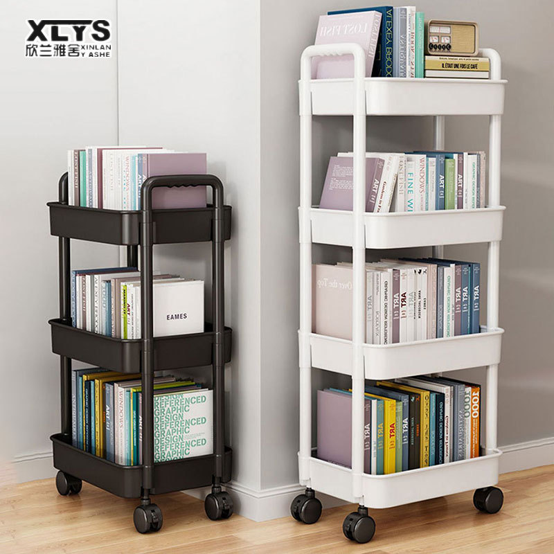 XINLANYASHE Kệ lưu trữ Kệ sách di động, kệ lưu trữ đồ chơi trẻ em, đọc sách Nhà xe đẩy, Bánh xe hạ cánh tủ sách đơn giản