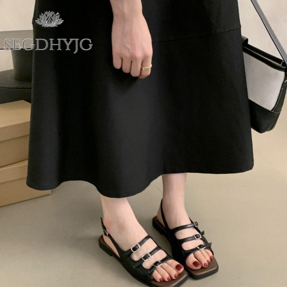 SEGDHYJG  Pháp Xăng đan có khóa Mùa hè Thanh lịch Giày La Mã Hoài cổ Bãi biển Dép xăng đan nữ đế bằng Bé gái