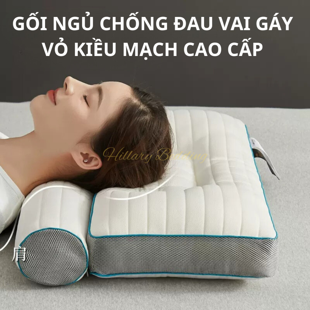 Gối ngủ chống đau mỏi vai gáy gối bông mủ cao su vỏ kiều mạch tự nhiên Kích thước 48 x 74cm