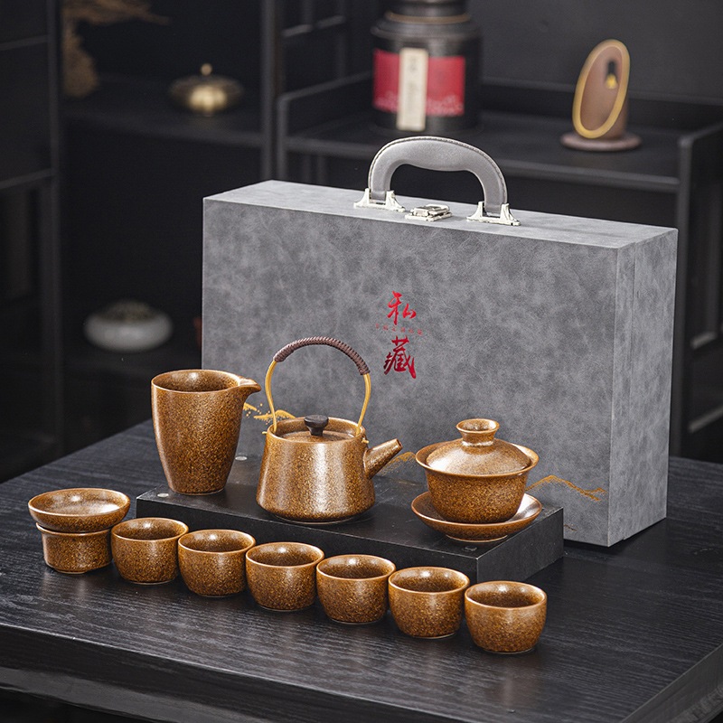 BỘ ẤM CHÉN SỨ PHA TRÀ MEN NUNG CỦI