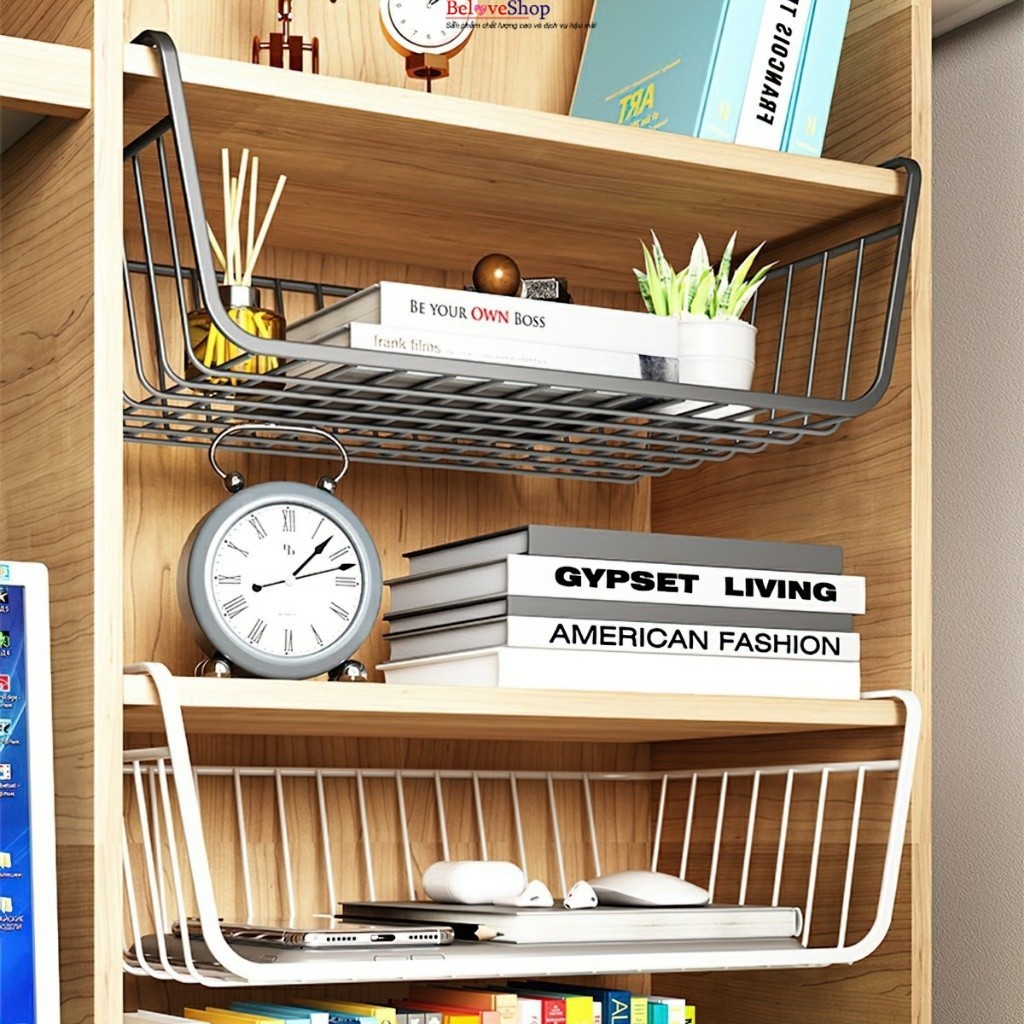 Khay Lưới Sắt Để Đồ Dưới Bàn Học, Bàn Làm Việc, Tủ Bếp - Kệ Khung Gài Siêu Gọn Gàng -34x22cm