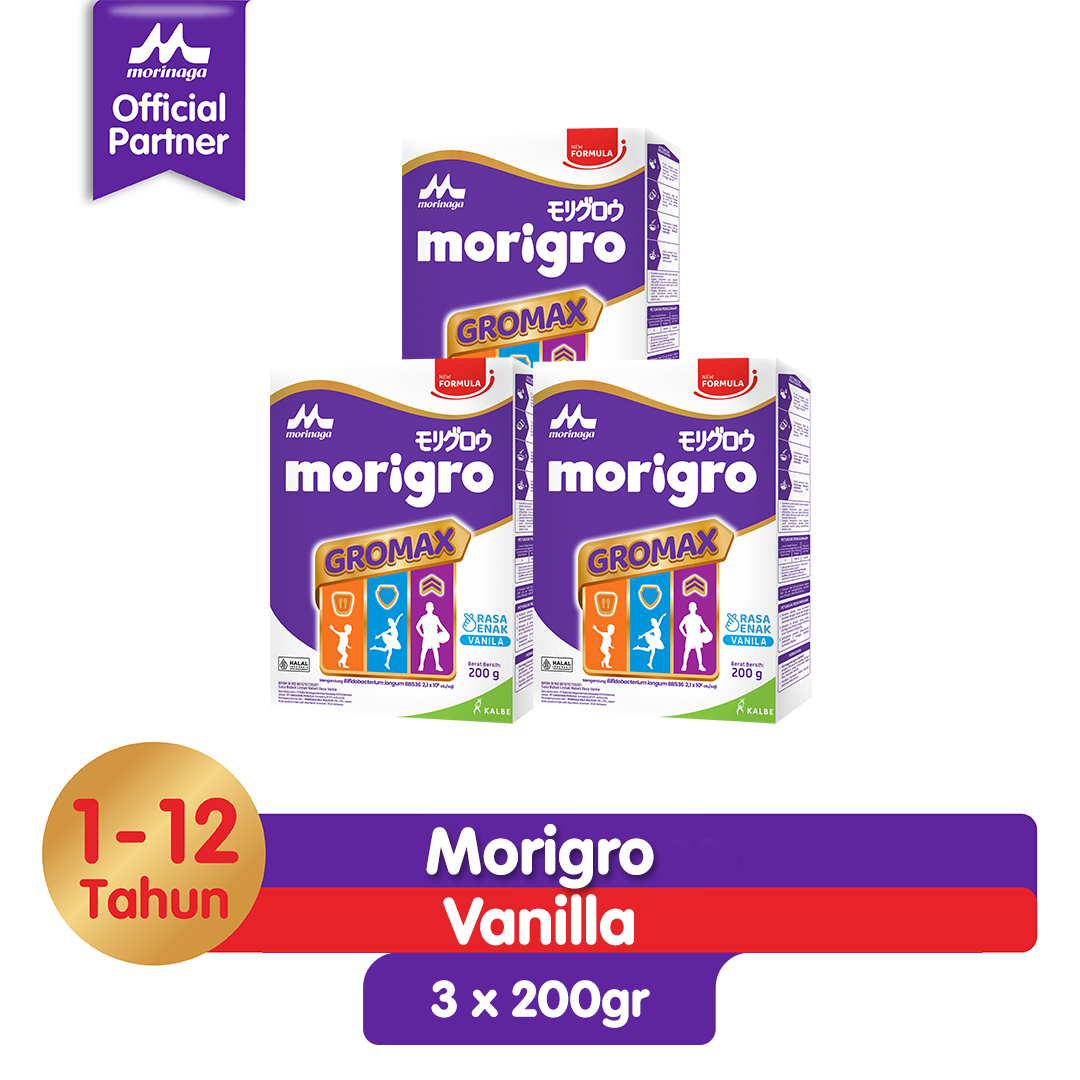 [Paket Isi 3] Morinaga Morigro Vanilla 200g Susu Pertumbuhan GROMAX Untuk Anak Usia 1-12 Tahun
