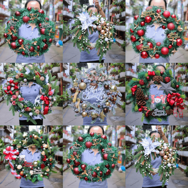 Vòng Nguyệt Quế Noel, Vòng Hoa Treo Tường BST04 Trang Trí Noel Nhiều Mẫu