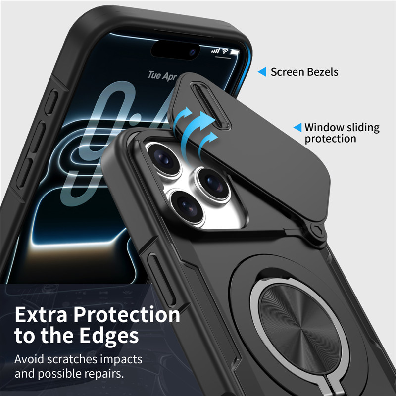 Phone Case For Iphone With Slide Camera Cover Ring Stand Armour_voghion.com