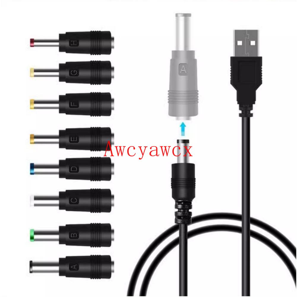 Phổ USB để DC Cáp 5V dây nguồn Bộ nắn dòng đầu cắm bộ sạc 5.5mm 2.1mm giắc tròn 8 kết nối chuyển đổi 8 cái