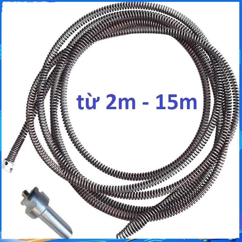 Dây Thông Tắc Cống, Thông Bồn Cầu Lò Xo Inox Siêu Bền Từ 2m - 20m Lắp Cùng Máy Khoan Đã Có Đầu Nối, Có Tay Quay BIGBA