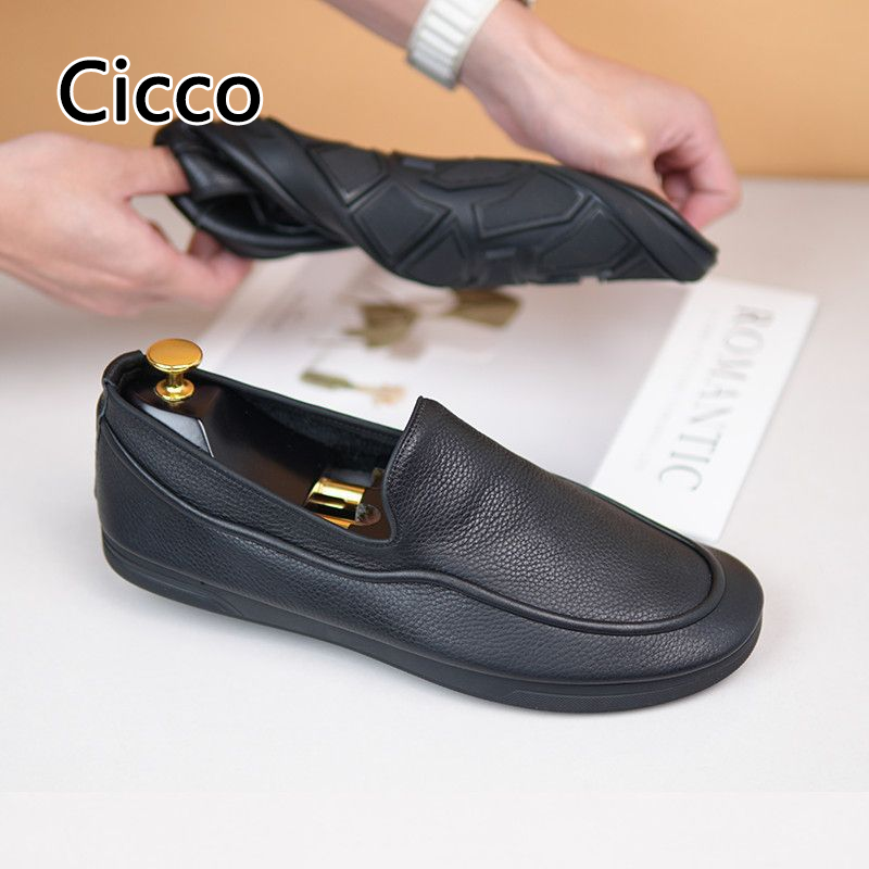 Cicco nam mùa hè Giày da đơn giản Slip-on đế mềm đầu tròn thoáng khí Phong Cách Anh Quốc kinh doanh giày nam thoải mái và linh hoạt