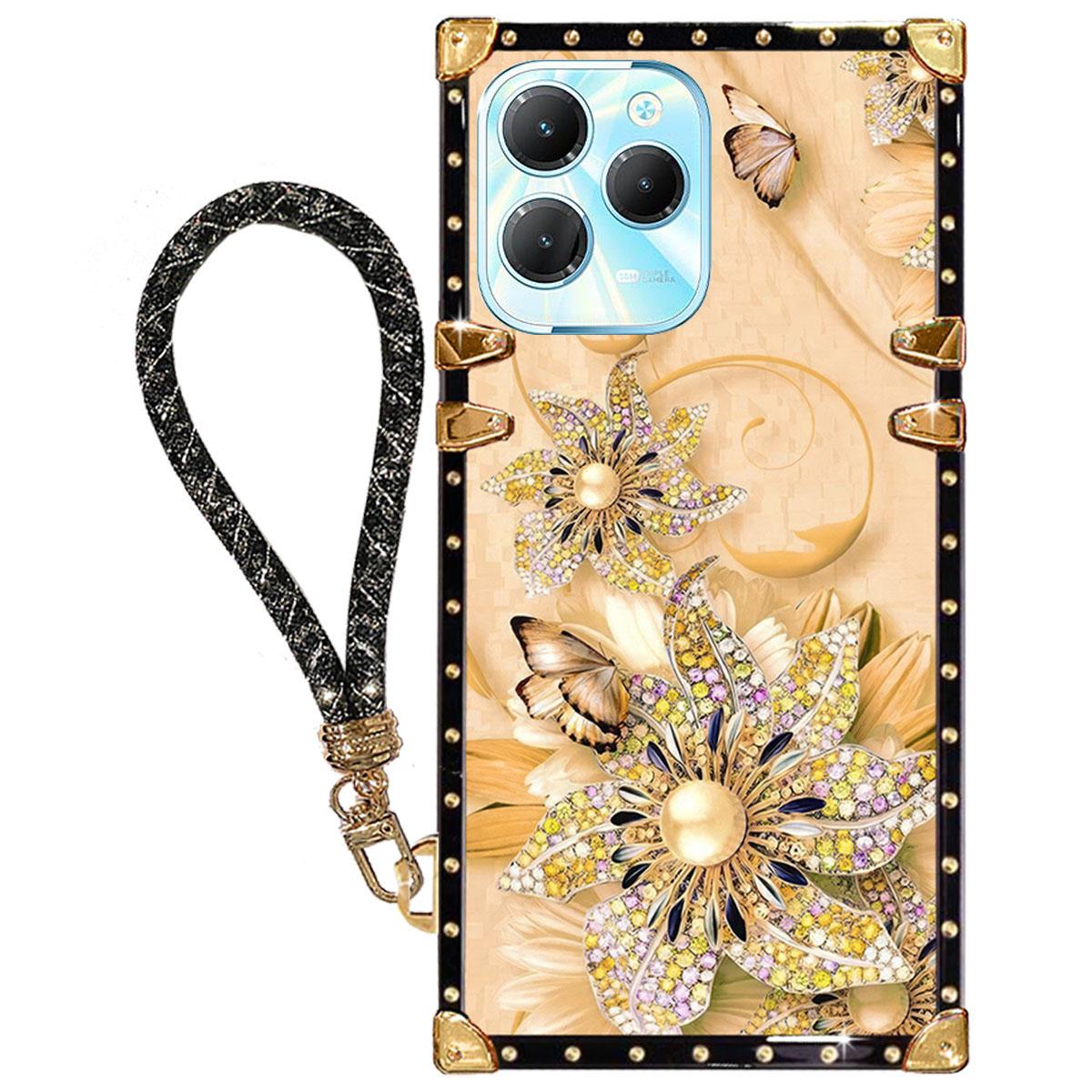 casing For Infinix Smart8 8Pro 8Plus phone case Floral pattern with sparkling hanging rope Shockproof Cover