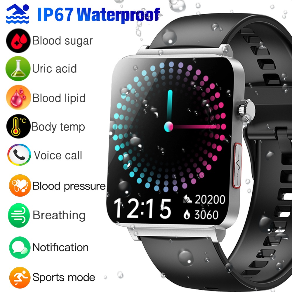 KS03 Pro Smart Watch Blood Lipid Uric Acid Blood Glucose ECG Monitoring Smartwatch Men Women Bracelet Bluetooth Call Waterproof Fitness Wrist Watches For Huawei Xiaomi Android IOS Phone ราคา 1,476 บาท*ส่งฟรี