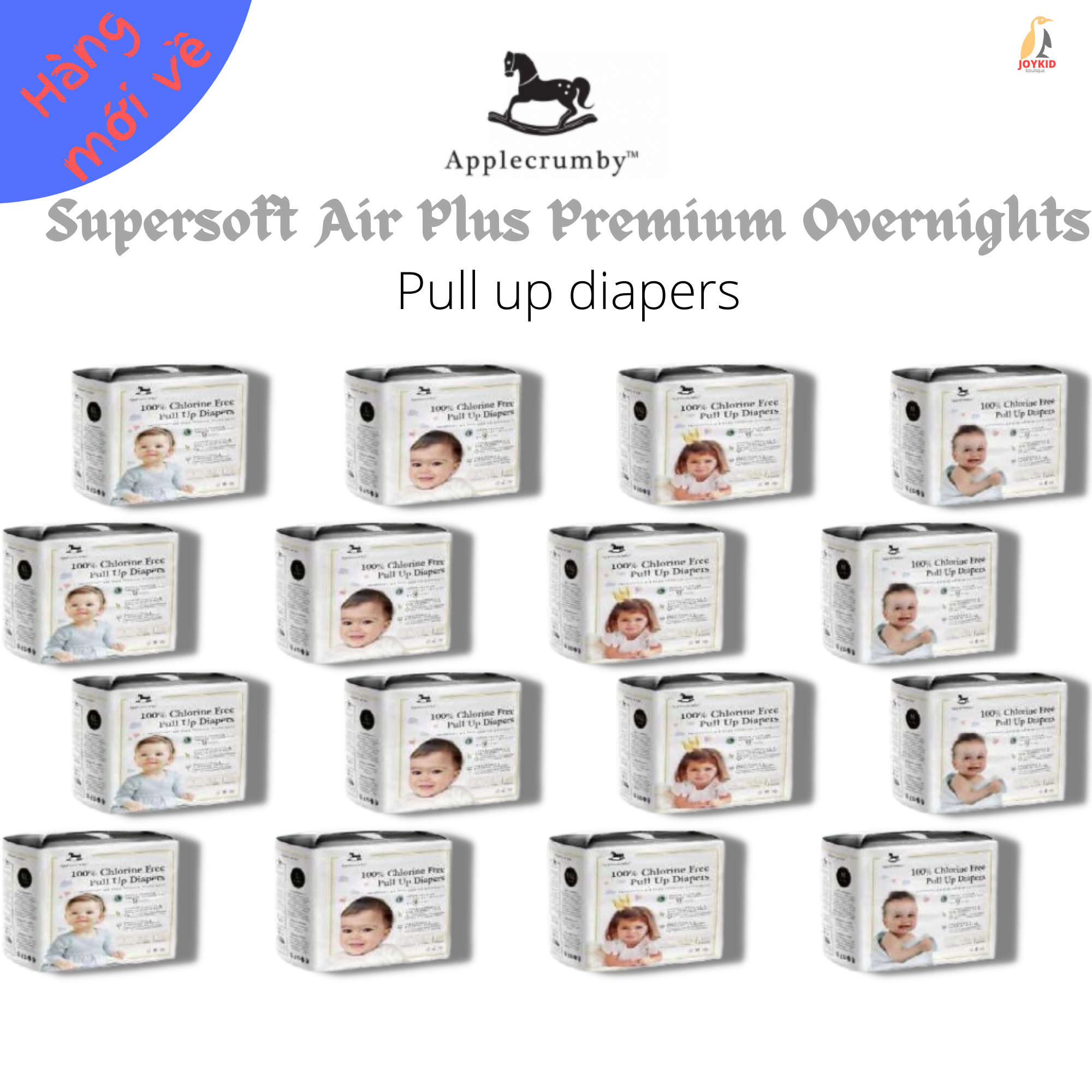 Tã bỉm quần đêm Applecrumby Supersoft Air Plus Premium Overnights Pull up
