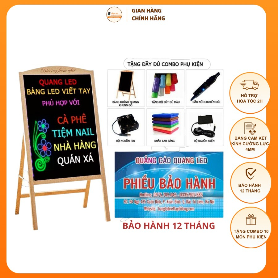 Bảng led huỳnh quang khung gỗ 60x80cm, 50x70cm, 40x60cm