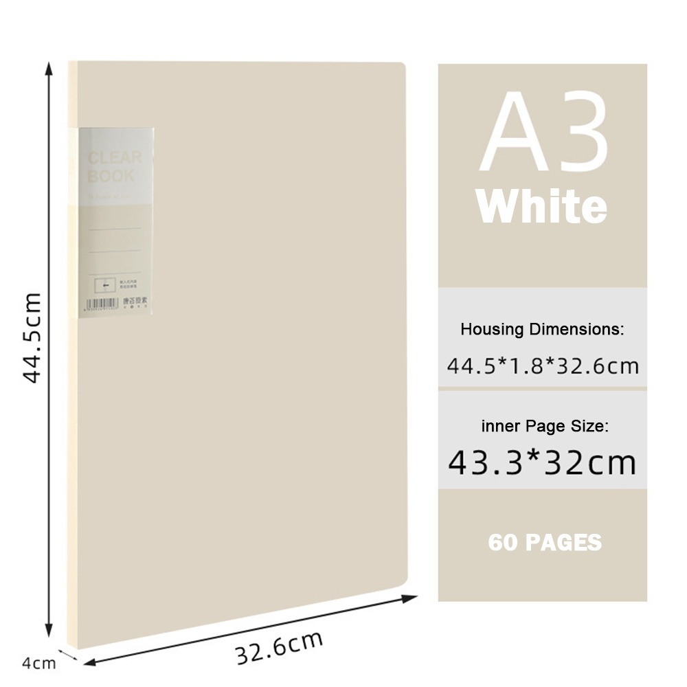 YEJIU5245 A3 Clear Book 20/40/60 Pages Multicolor Document Storage File Bag High Quality Securely Stores and Displays Portfolio Presentation Clear Pockets Large Folder Stationer