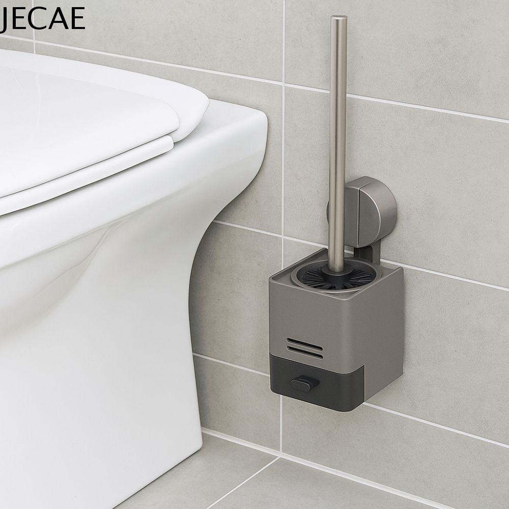 JECAE Cốc hút mạnh mẽ Giá đỡ bàn chải vệ sinh với Container Nhôm Bàn chải vệ sinh gắn tường Hiện đại Chống gỉ Bộ vệ sinh nhà vệ sinh Sử dụng trong gia đình