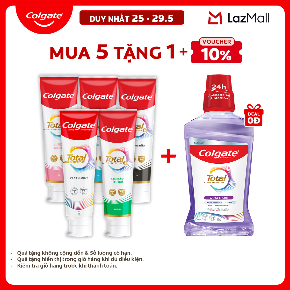 [Chỉ 25-29.5_Tặng NSM 500ml] [MỚI] Bộ sưu tập Kem đánh răng Colgate Total sạch sâu bảo vệ, ngăn ngừa 8 vấn đề răng miệng 150g/ tuýp