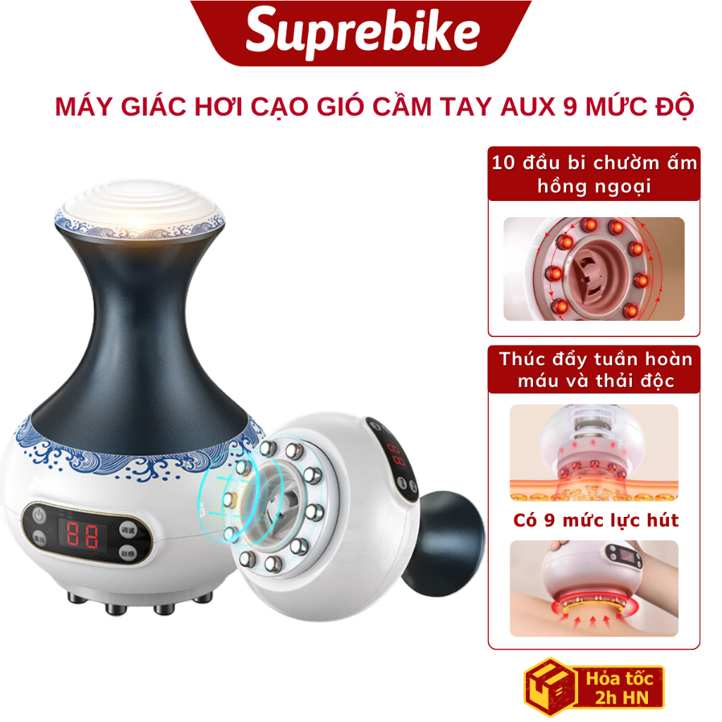 Máy giác hơi cạo gió cầm tay AUX máy cạo gió mát xa chườm ấm hồng ngoại với 10 đầu bi massage