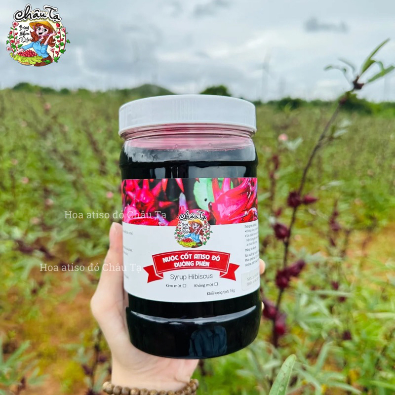 Siro hoa atiso đỏ (hibiscus) đường phèn kèm mứt giòn không chất tạo màu công nghiệp