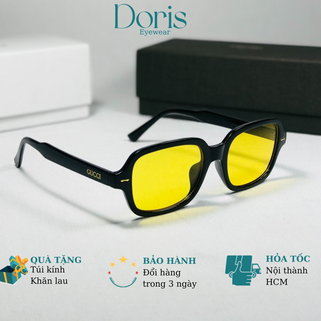 Kính mát nam mắt kính râm phong cách sơn tùng mtp bản lề thép mắt vàng doris