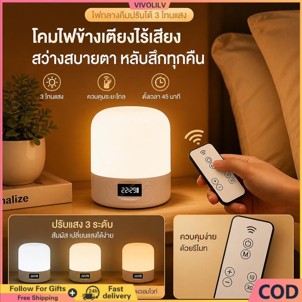 Kangle ไฟ LED กลางคืนขนาดเล็ก , แม่เหล็กดูดสัมผัสไฟกลางคืนขนาดเล็ก , โคมไฟข้างเตียงแบบสามเกียร์ , การควบคุมระยะไกลเวลาโคมไฟกลางคืนที่สะดวก , เหมาะสำหรับห้องนอน ราคา 117 บาท*ส่งฟรี