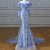 Elegant Blue Prom Dress with Beading and Sequins, Mermaid Style