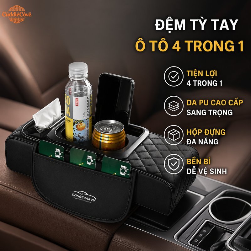 CuddleCove 4 in 1 car armrest cushion armrest console storage box cup holder seat gap insert PU leather scratch resistant car interior Giá 146,100 Đồng*Miễn phí vận chuyển