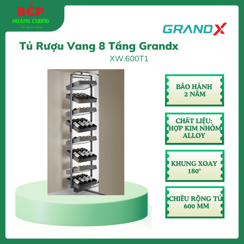 Tủ Rượu Vang GrandX XW.600T1 – Âm Tủ Hiện Đại - Ray Trượt Tiện Lợi - Bảo Hành 2 Năm