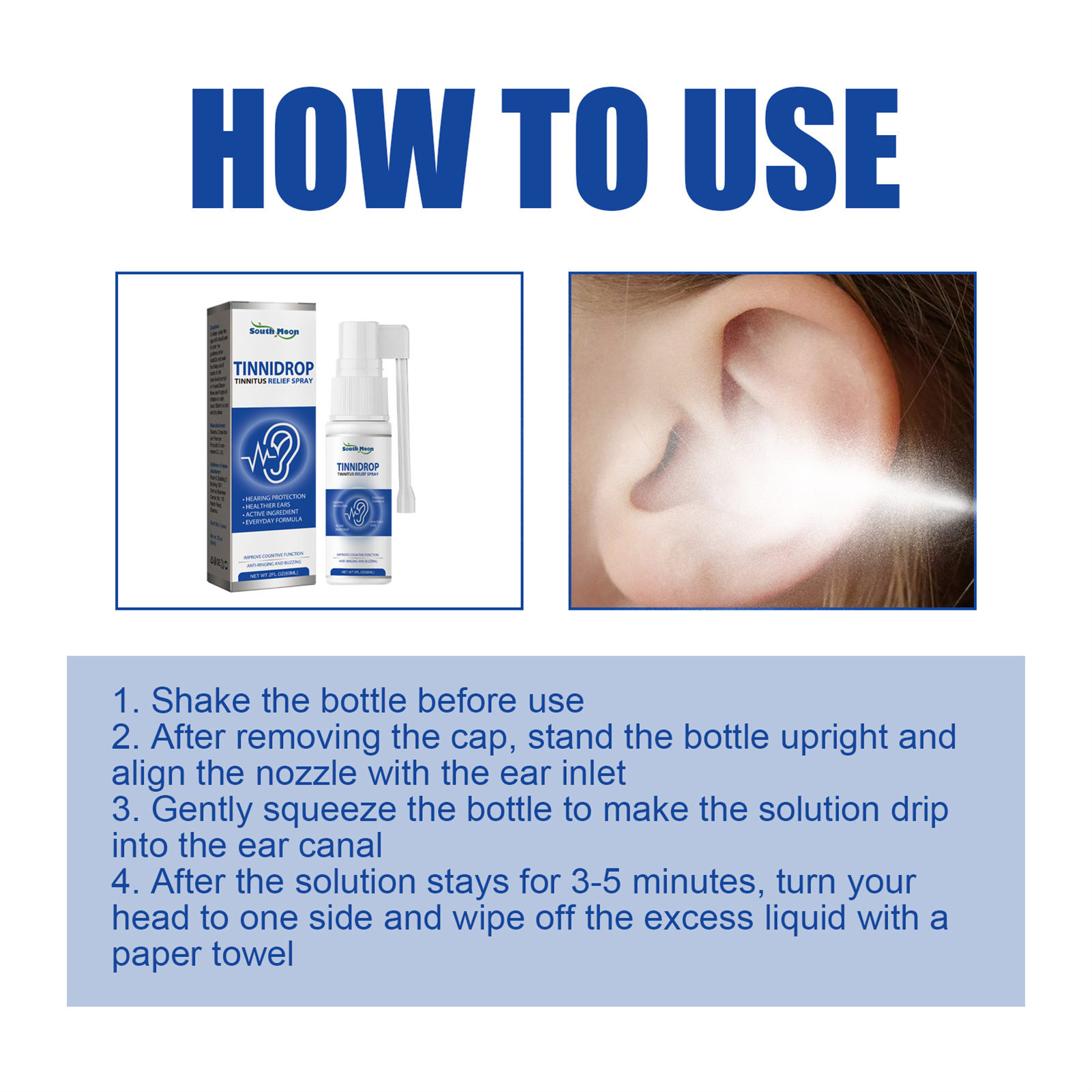 60ml Tinnitus Relief Spray Quick Dry Formula Ear Cleaning Solution for Men Women Adults Elders