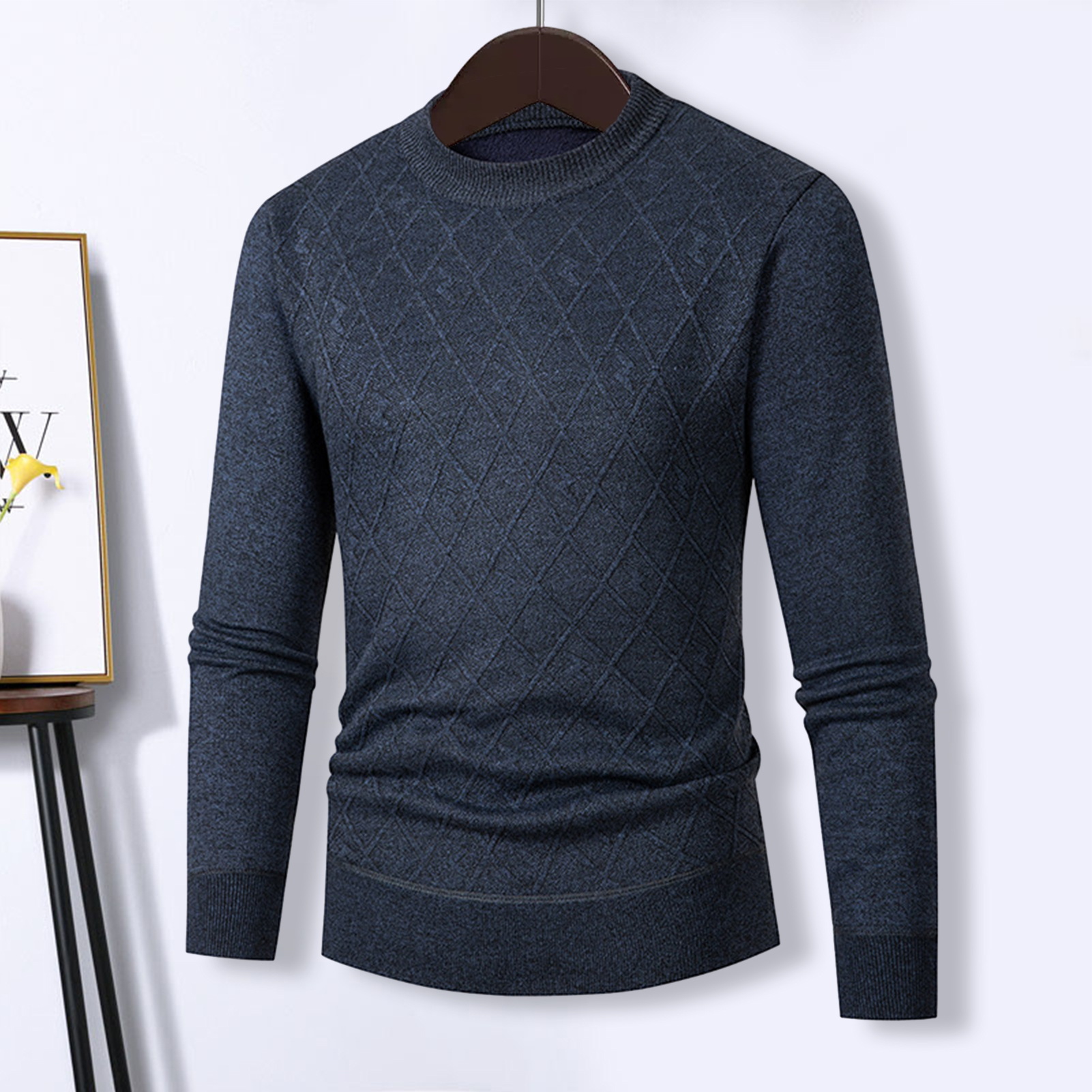 Maglione tinta unita Maglione a maniche lunghe Maglione invernale da uomo Caldo girocollo Pullover per il freddo Alla moda e accogliente39_voghion.com