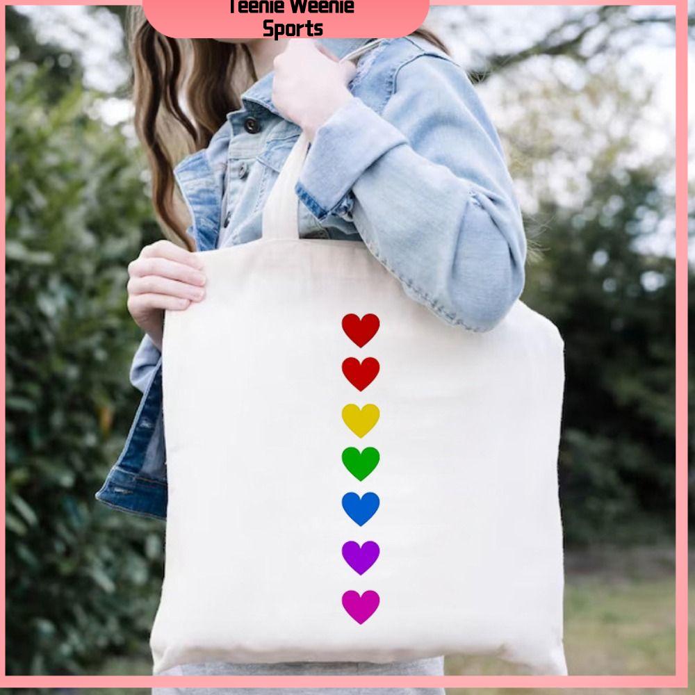 TEENIE WEENIE SPORTS In hình trái tim màu nước Túi đeo vai bằng vải canvas Tối giản Dung lượng lớn Túi xách Thường ngày Harajuku Túi xách đường phố Túi xách nữ