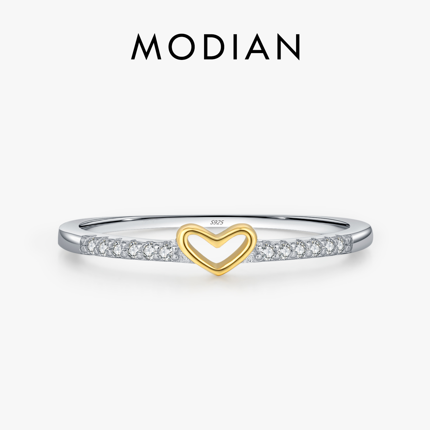 MODIAN 925 Sterling Silver Simple Romantic Heart Finger Ring Trendy Metallic Contrast Design Rings For Women Fine Jewelry ราคา 283 บาท*ส่งฟรี