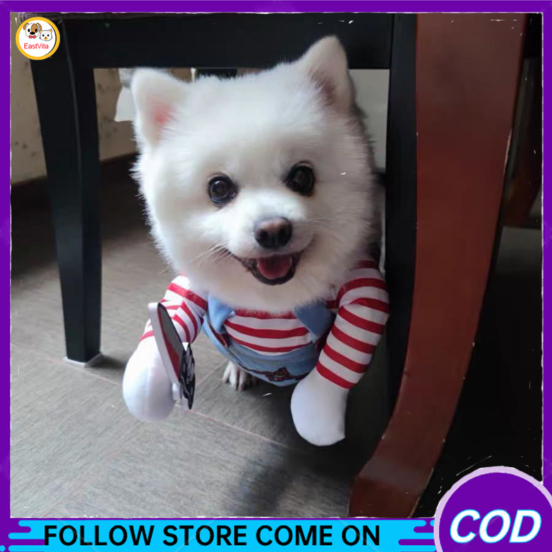 Halloween Costume For Dog Cat, Chucky Dog Costume Pet Cosplay Apparel Clothes, Kitten Puppy Scary Outfit With Arms, Transformation Suit For Party Supplies
