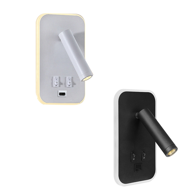 Wall Light Backlight USB Charging 330 Degree Rotation Adjustable Wall Lamp Bedside Study Reading Sconce Lamp
