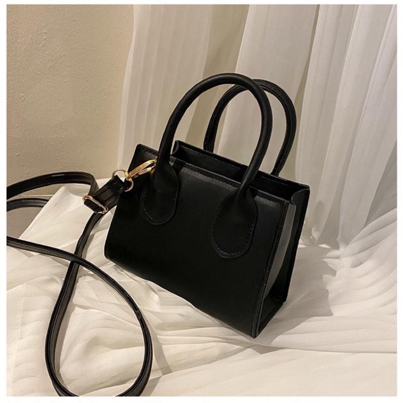 Túi đeo chéo nữ mini da trơn 2 quai Bag Kem