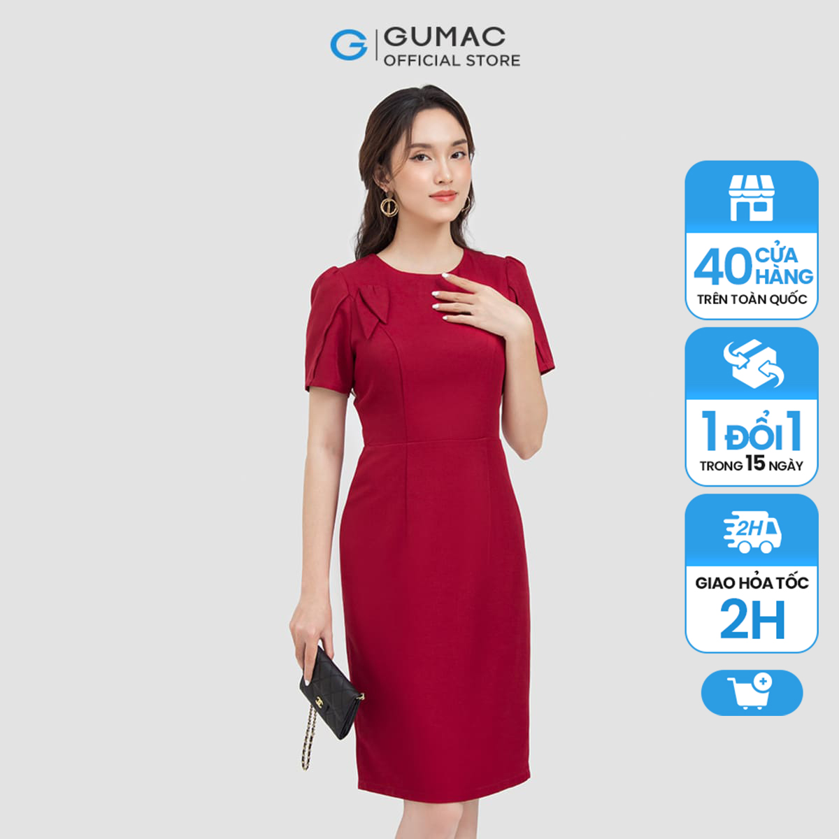 Đầm nữ GUMAC DC06012 , Đầm body phối phụ kiện sang trọng