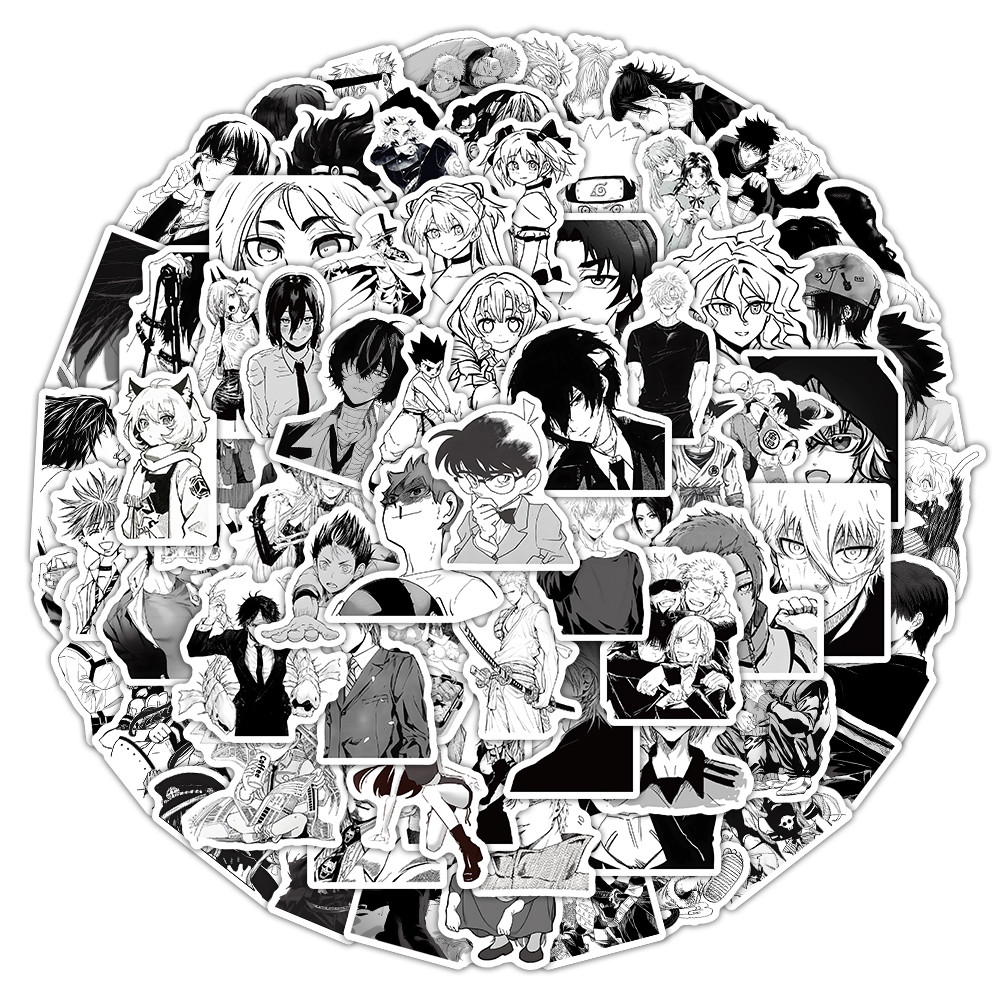 102Pcs phim hoạt hình hoạt hình Hỗn Hợp diệt quỷ cứu nhân Jujutsu Kaisen Naruto Onepiece Màu Đen Và Whtie nhãn dán tranh vẽ tường Cho Xe Đạp viết tay Bút Chì Trường Hợp Decals Lanlanstickersworld
