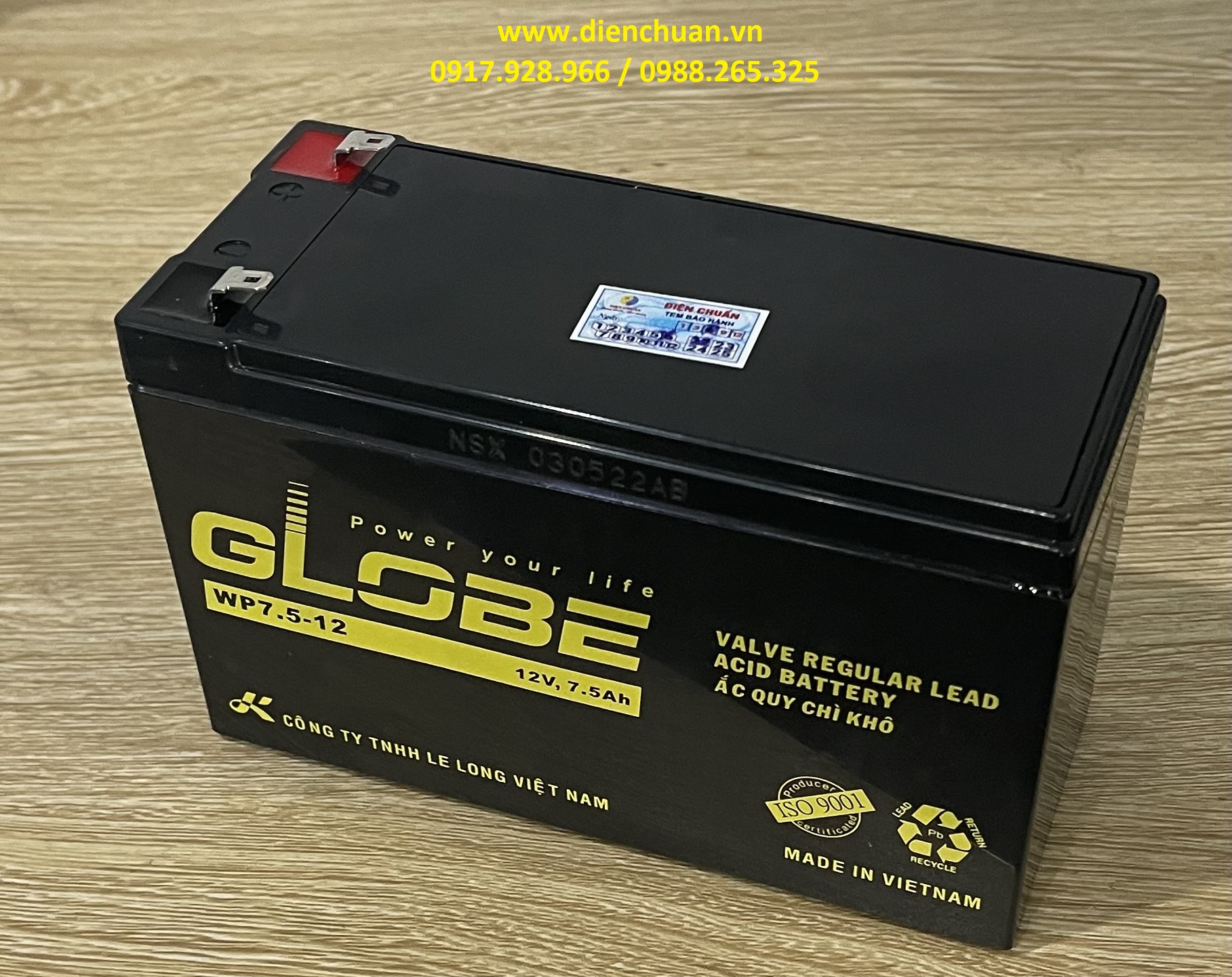 Bình ắc quy Globe WP7.5-12  12V 7.5Ah dùng cho UPS lưu điện cửa cuốn loa