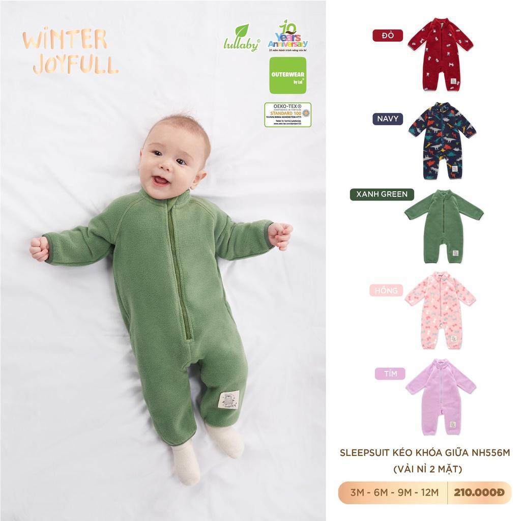 Body sleepsuit kéo khóa giữa chất nỉ họa tiết cho bé Lullaby