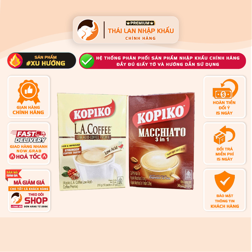 [COMBO 3 HỘP] Cà Phê Sữa Kopiko Macchiato 3in1 Thái Lan – Hộp 240g (Nhiều Vị)