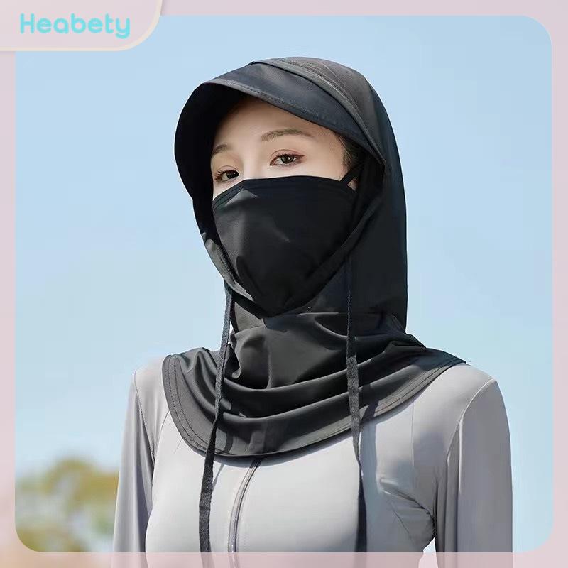 Heabety หมวกกันแดดผ้าไหมน้ำแข็งสำหรับผู้หญิงหมวกกันแดดกันแดดระบายอากาศเย็นหมวกป้องกันรังสีอัลตราไวโอเลตพร้อมผ้าคลุมไหล่หมวกกันแดดกลางแจ้งปั่นจักรยาน ราคา 69 บาท*ส่งฟรี