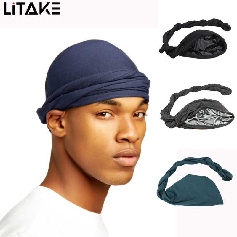 Men Women Satin Lined Turban Hat Adjustable Pre-Tied Headwraps Solid Color Sleeping Bonnet Chemo Hat Hair Cover